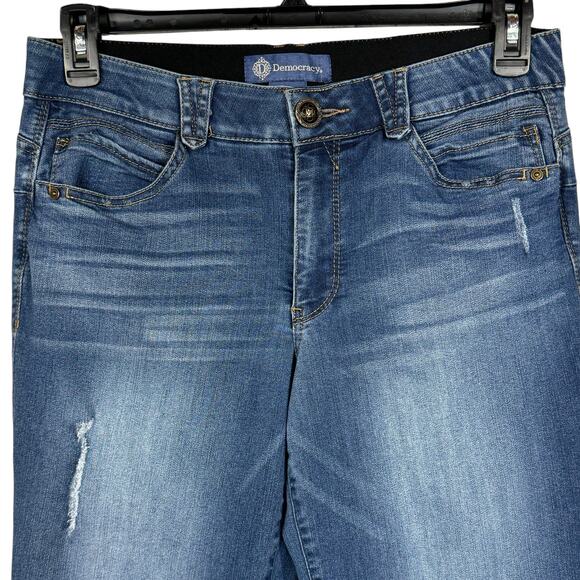 Democracy Petite SZ 10P “Ab”solution Jeans Distressed Stretch Elastic Waist Blue - Picture 2 of 10